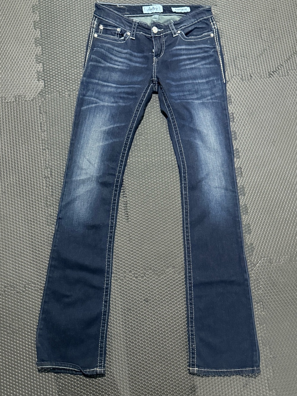 Daytrip Dark Blue Bootcut Jeans with Faded Whiskering